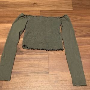 Hollister green off the shoulder long sleeve top